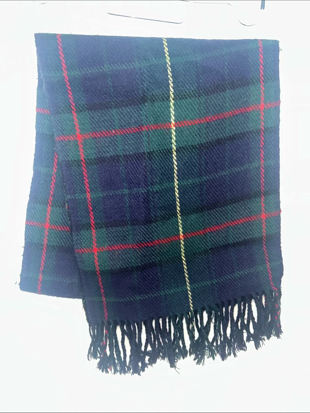 Classic Men's Dark Green Plaid Wool Scarf
